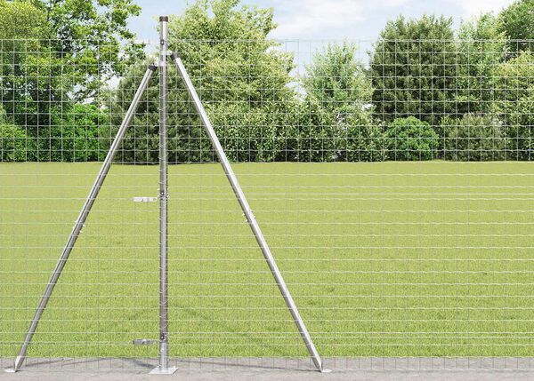 Metal mesh garden fence with posts.