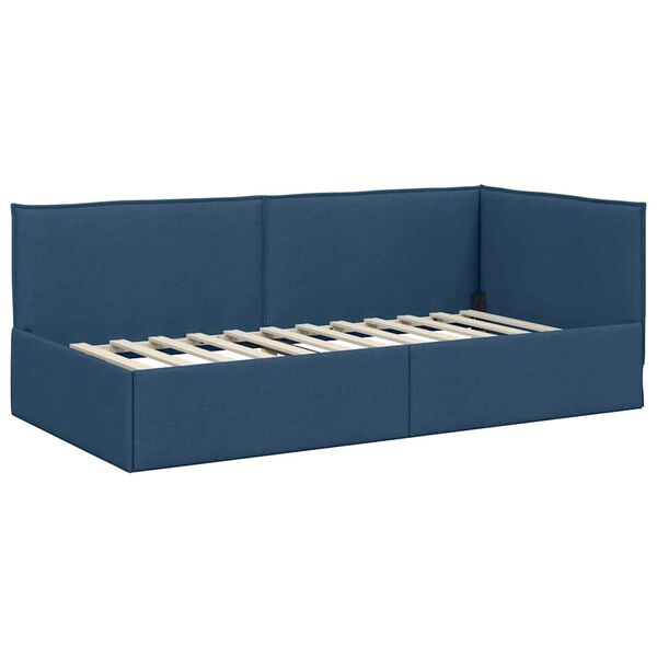vidaXL Corner Bed Frame with Headboard Blue 100 cm x 200 cm Velvet