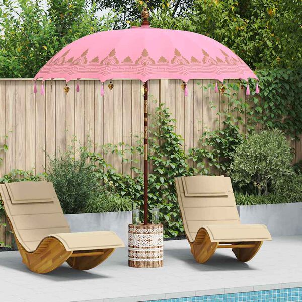 vidaXL Balinese Parasol Pink 215 x 215 x 260 cm Cotton and solid wood