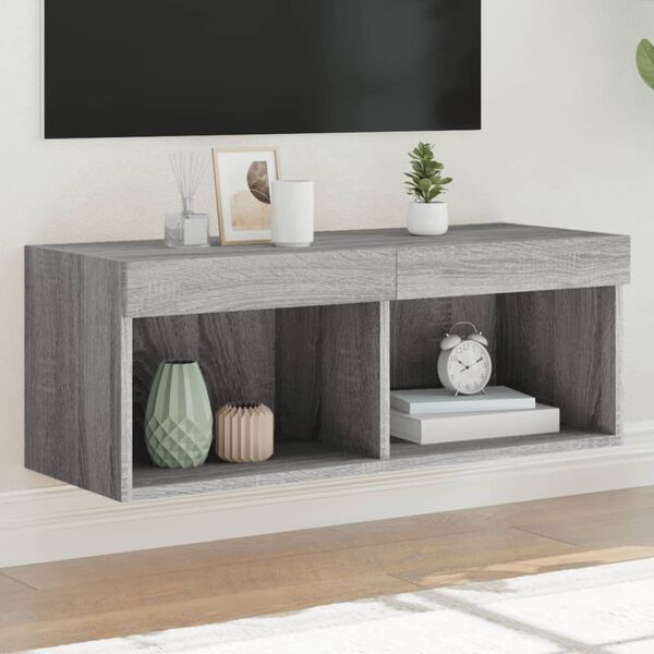 vidaXL TV Cabinet with LED Lights Grey Sonoma 80x30x30 cm