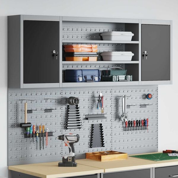 vidaXL Tool Cabinet Set with Shelf 4 pcs Black Powder-Coated Steel
