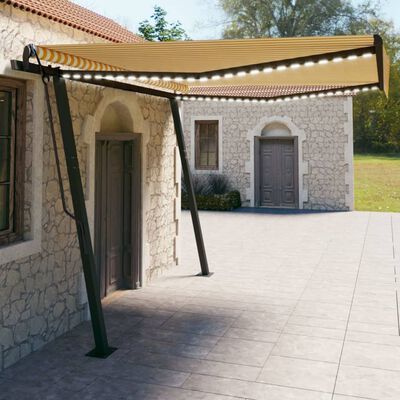 vidaXL Manual Retractable Awning with LED 4x3 m Yellow and White