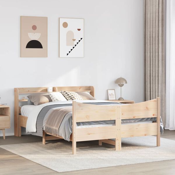 vidaXL Bed Frame with Headboard 140x200 cm Solid Wood Pine