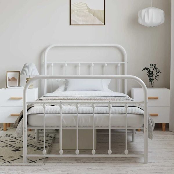 vidaXL Metal Bed Frame without Mattress with Footboard White 100x190cm