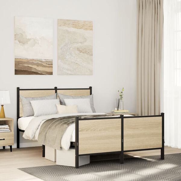 vidaXL Metal Bed Frame without Mattress Sonoma Oak 120x190 cm Small Double