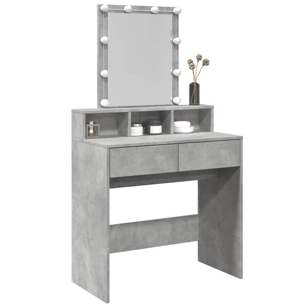 vidaXL Dressing Table with LED Concrete Grey 80x41x144.5 cm