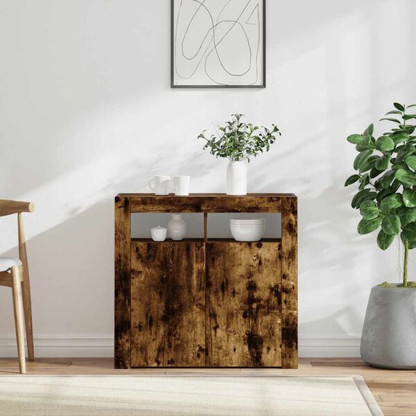 vidaXL Sideboard with LED Lights Smoked Oak 80x35x75 cm