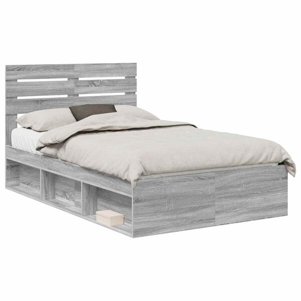 vidaXL Bed Frame Grey Sonoma 120 x 190 cm Solid Pine Wood