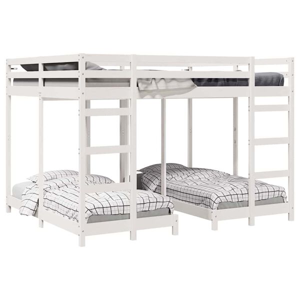 vidaXL Triple Bunk Bed Frame White 160 x 200 cm Solid Pine Wood