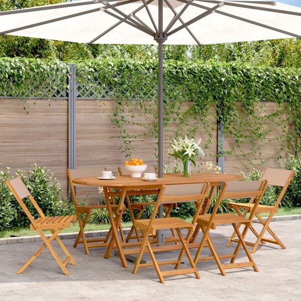 vidaXL Folding Garden Chairs 6 pcs Taupe Fabric and Solid Wood
