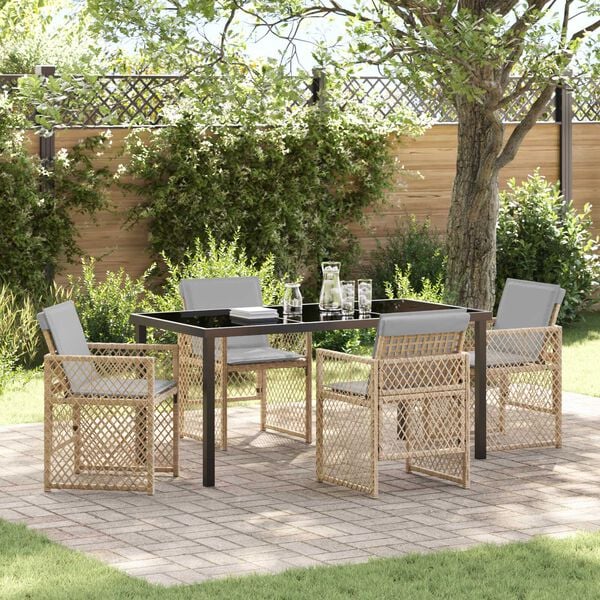 vidaXL Garden Dining Set 5 pcs Beige Poly Rattan