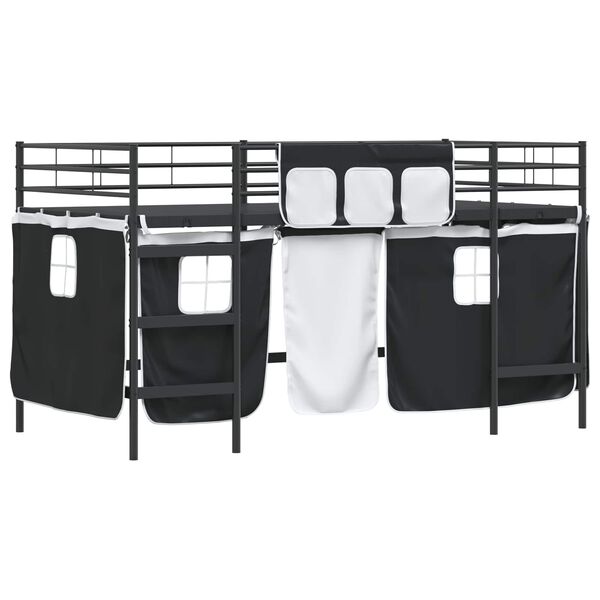 vidaXL Kids'Loft Bed Frame with Curtains Black 80 x 201 cm