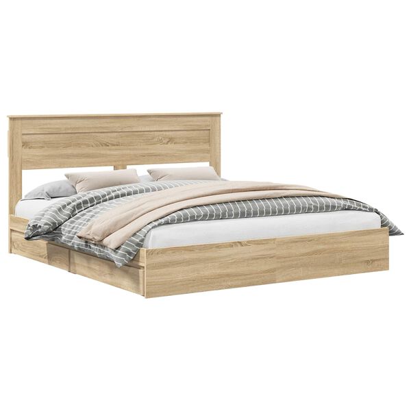 vidaXL Storage Bed with Drawer Sonoma Oak 180 x 200 cm Engineered Wood