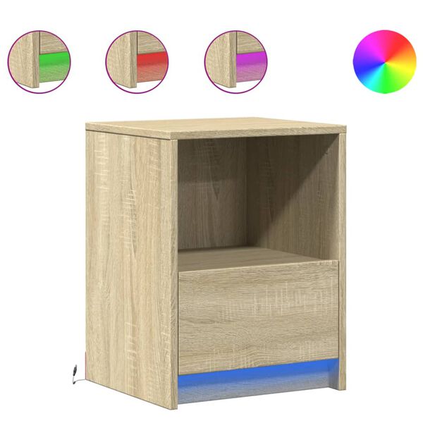 vidaXL Bedside Cabinets with LED Lights 2 pcs Sonoma Oak Engineered Wood