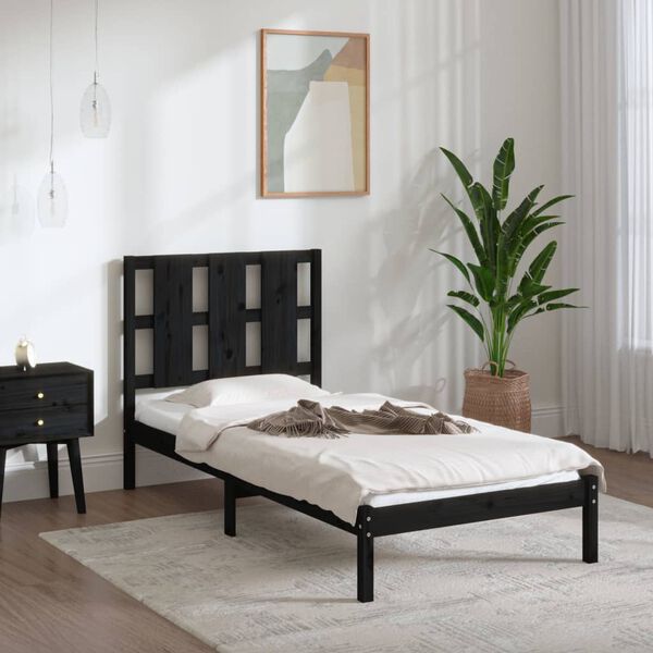 vidaXL Bed Frame without Mattress Black 75x190 cm Small Single Solid Wood