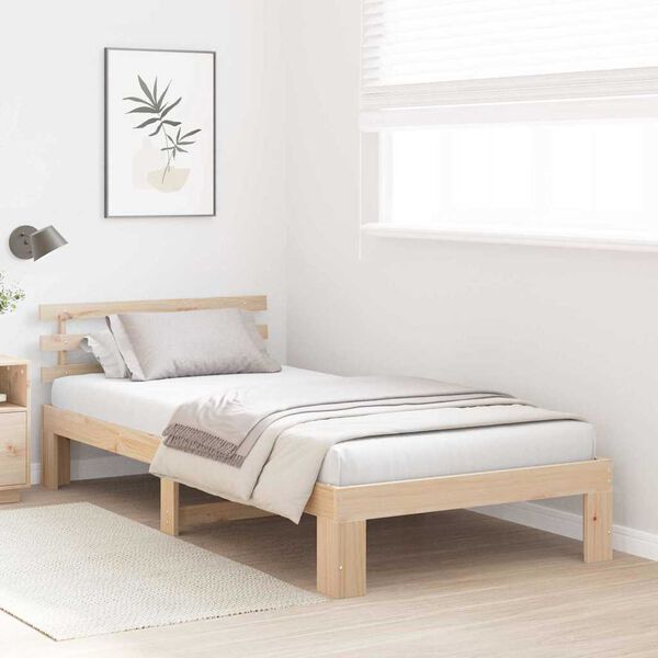 vidaXL Bed Frame with Headboard Natural 80 x 200 cm Solid Pine Wood