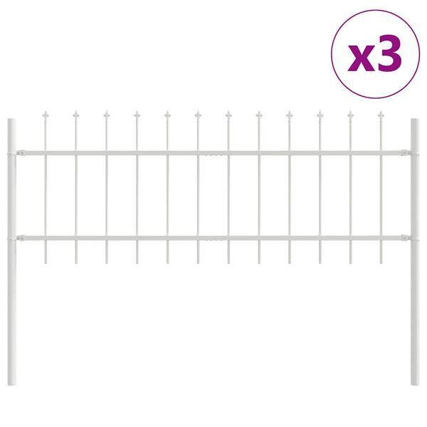 vidaXL Garden Fence 3 pcs White 5.1 x 0.6 m Powder-coated Steel