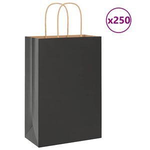 vidaXL Paper Bags 250 pcs with Handles Black 21x11x31 cm