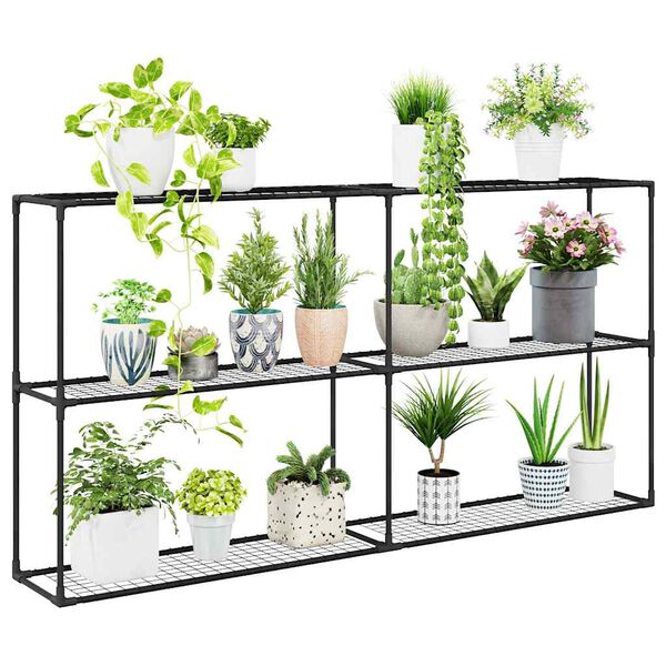 vidaXL 3-Tier Plant Stand Black 200 x 32 x 104 cm Steel