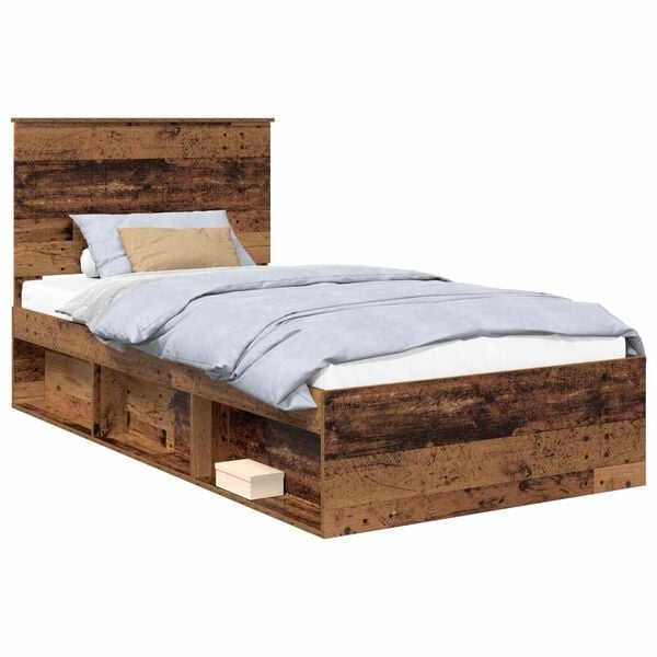 vidaXL Bed Frame with Headboard Old Wood 100 x 200 cm Solid Pine Wood