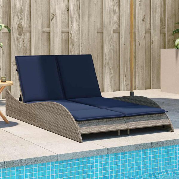 vidaXL Sun Lounger with Cushions Grey 114x205x73 cm Poly Rattan