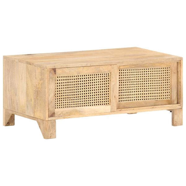vidaXL Coffee Table 90x50x40 cm Solid Mango Wood and Natural Cane