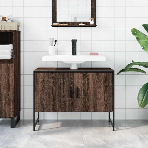 vidaXL Bathroom Sink Cabinet Brown Oak 80x33x60 cm Engineered Wood