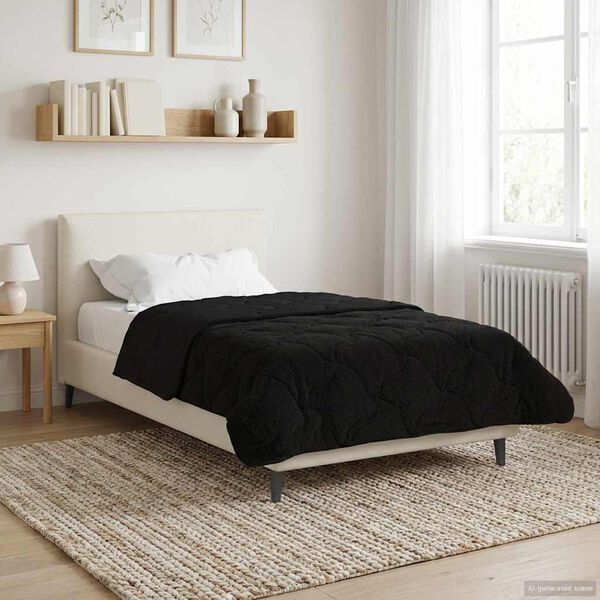 vidaXL Summer Duvet Black 140 x 200 cm Microfiber and Teddy fleece