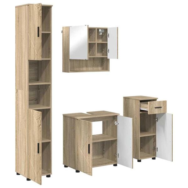 vidaXL Bathroom Furniture Set 4 pcs Sonoma Oak Engineered wood & Metal