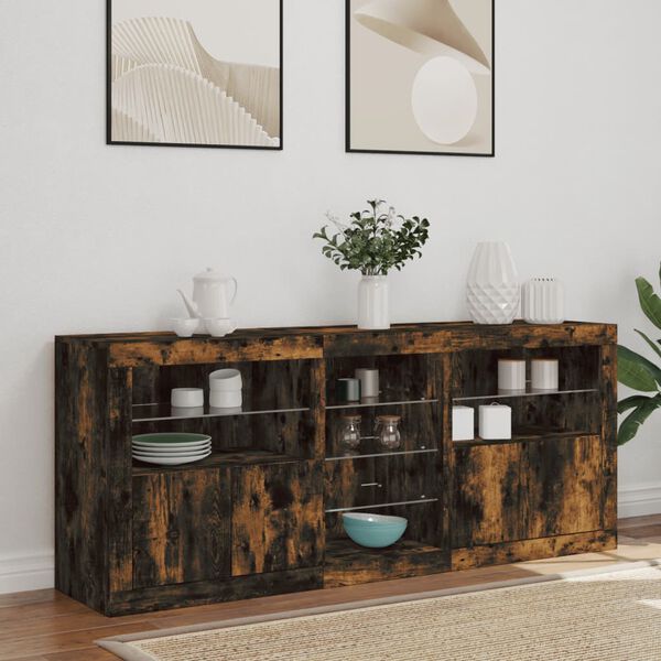 vidaXL Sideboard with LED Lights Smoked Oak 162x37x67 cm