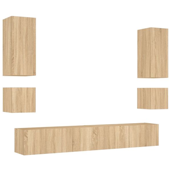 vidaXL 6 Piece TV Wall Cabinets with LED Lights Sonoma Oak