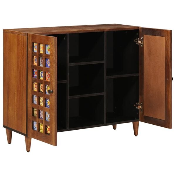 vidaXL Sideboard with Shelf Walnut 90 x 33.5 x 75 cm Solid Mango Wood