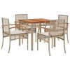 vidaXL 5 Piece Garden Dining Set with Cushions Beige Poly Rattan