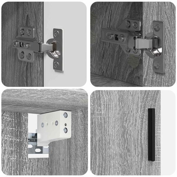 vidaXL Bathroom Furniture Set Wall-mounted with Door 4 pcs Grey Sonoma