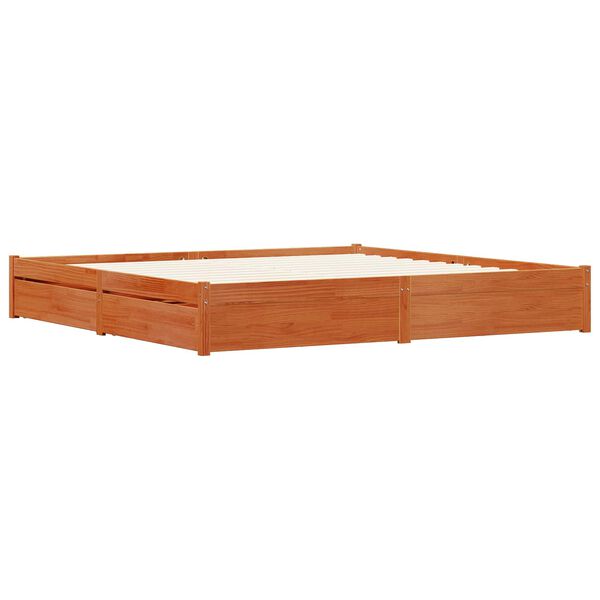 vidaXL Bed Frame with Drawer Wax Brown 180 x 200 cm Solid Pine Wood