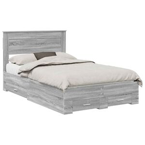 vidaXL Bed Frame with Drawer Grey Sonoma 135 x 190 cm Engineered Wood