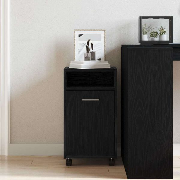 vidaXL Wheeled Side Cabinet Black Oak 33 x 38 x 60 cm Engineered Wood