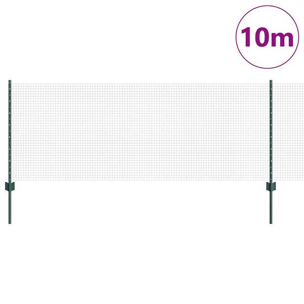 vidaXL Fence with Post Green 0.8 x 10 m Steel and PVC