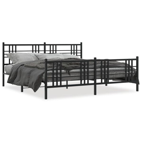 vidaXL Metal Bed Frame without Mattress with Footboard Black 193x203cm