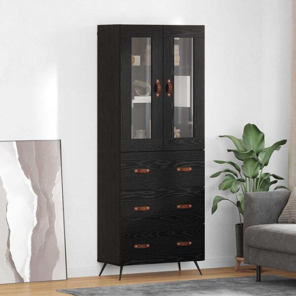 vidaXL Highboard Cabinet with Shelf 2 pcs Black Oak Engineered Wood