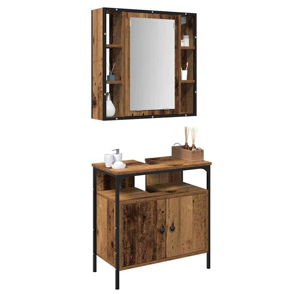 vidaXL Bathroom Furniture Set with Shelf 2 pcs Brown Engineered wood