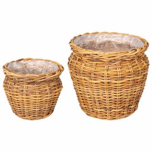 vidaXL Planter Basket GENDT 2 pcs Natural Brown Kubu Rattan