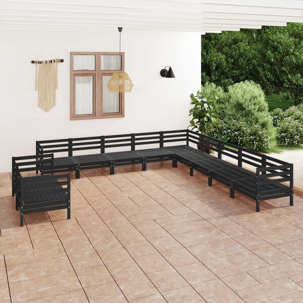 vidaXL 11 Piece Garden Lounge Set Solid Wood Pine Black
