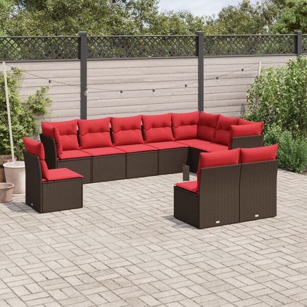 vidaXL 10 Piece Garden Sofa Set with Cushions Brown Poly Rattan
