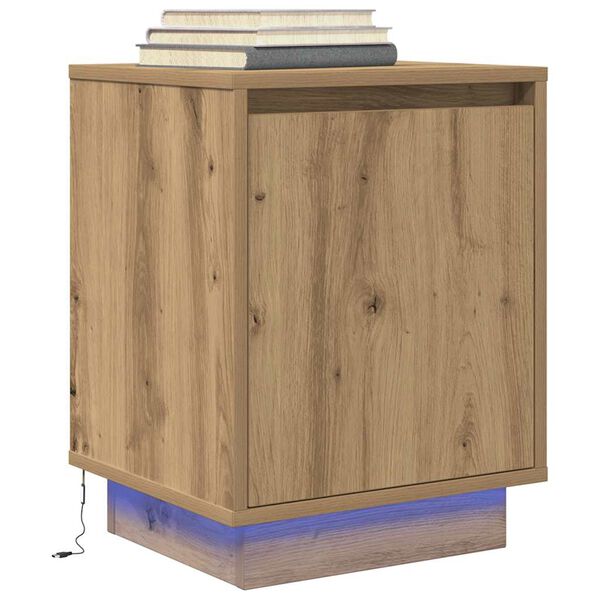 vidaXL Bedside Cabinet with LED Lights&nbsp;Artisan Oak 38x34x50 cm