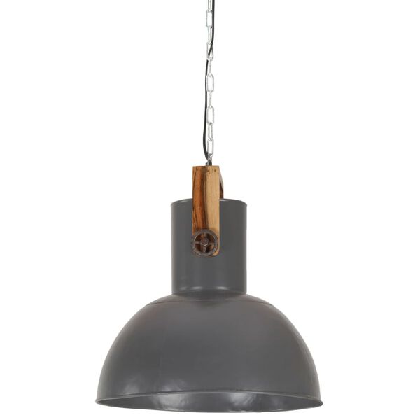 vidaXL Industrial Hanging Lamp 25 W Grey Round Mango Wood 42 cm E27