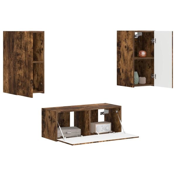 vidaXL TV Cabinet Set Wall-mounted 2 pcs Smoked Oak Engineered Wood