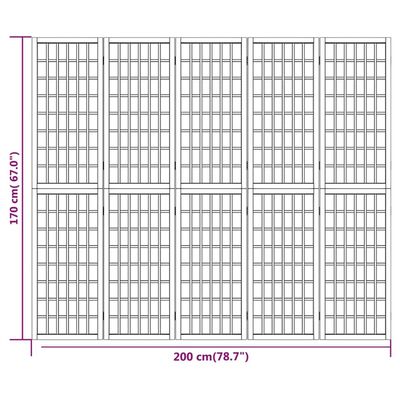 vidaXL Folding 5-Panel Room Divider Japanese Style 200x170 cm Black