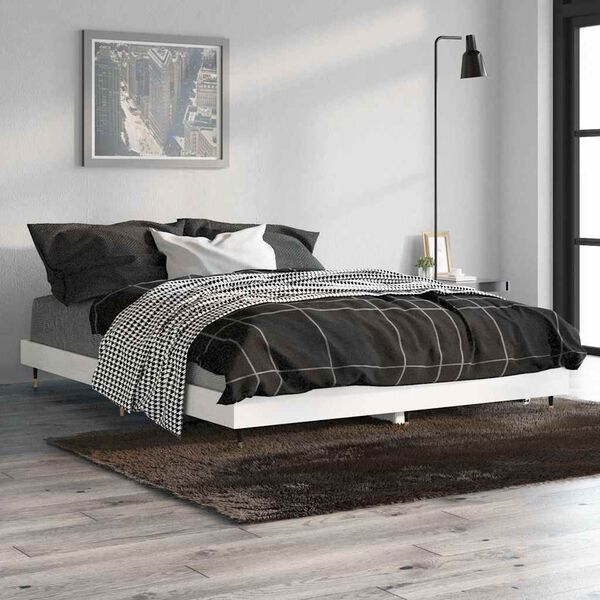 vidaXL Bed Frame without Mattress High Gloss White 135x190 cm Double