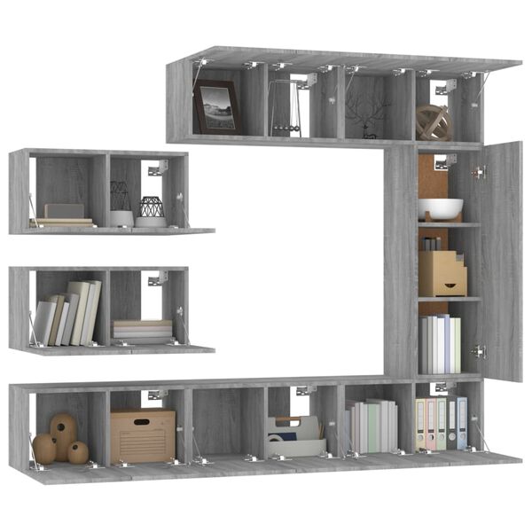 vidaXL 8 Piece TV Cabinet Set Grey Sonoma Engineered Wood